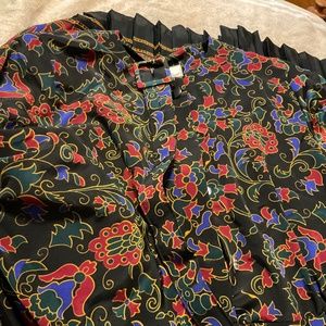 Long sleeve, button up in front, lightweight dress with belt and pleated skirt